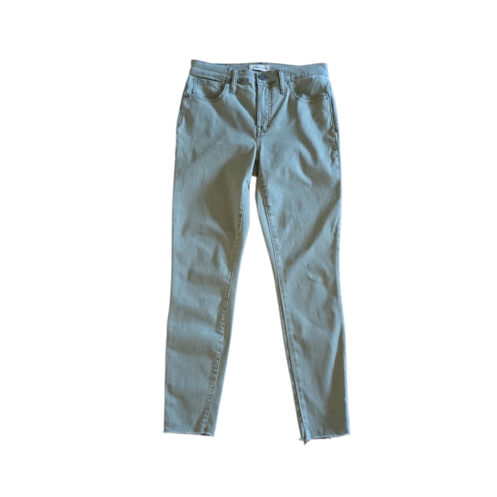 Madewell 9" High Rise Skinny Jeans Women's Olive Green Raw Hem Stretch Size 28